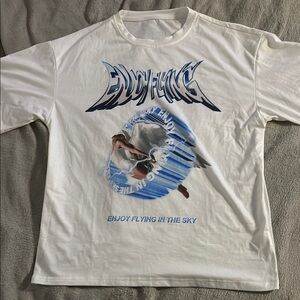 Blue and White Short Sleeve Tee with Angel Graphic